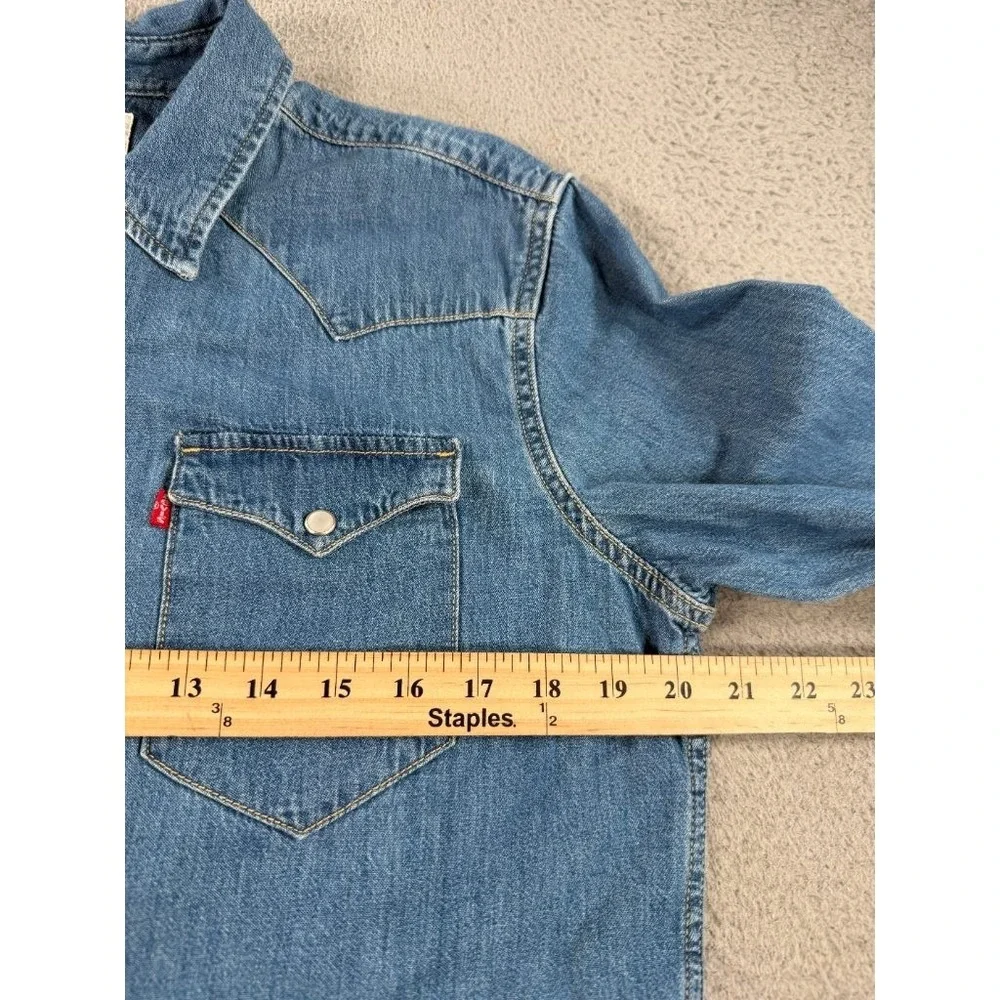 Levi's Pearl Snap Shirt Mens Medium Denim Western Blue Long Sleeve Western